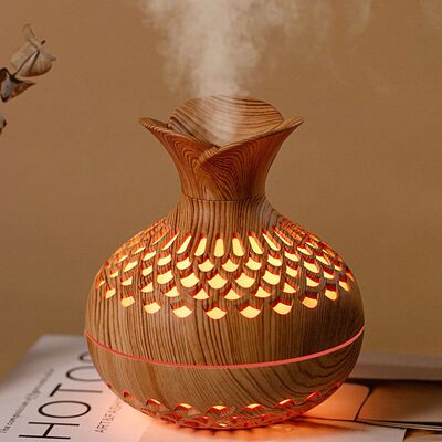 300ML Wood Grain Flower Humidifier Silent Aromatherapy Diffu