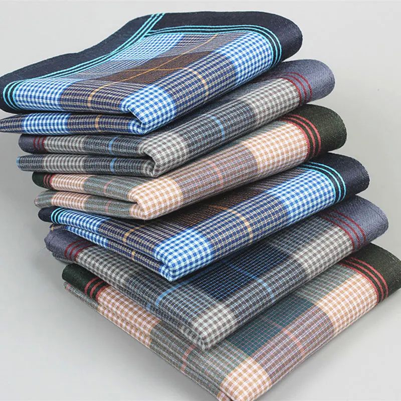 6Pcs Vintage Classic Handkerchiefs Mens Plaid Pocket Square