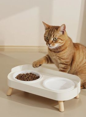 Double Pet Bowl No Spill Food Water Feeder with Stand Neck S