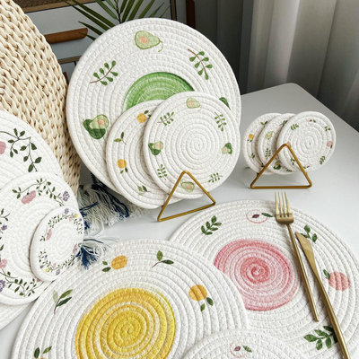 Cotton yarn oval placemat insulation mat hand woven