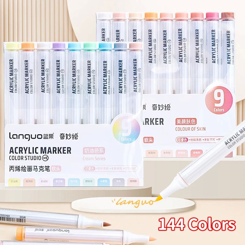 Languo 144/9 Colors Acrylic Paint Pens Marker Pen Artist Roc