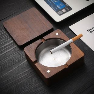 1pcs Solid Wood Ashtray with Leak-proof Lid Creative Modern