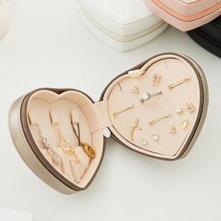 Jewelry Box Leather Small Heart Double Layer Portable Storag