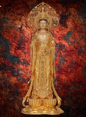 观音佛像观世音菩萨家用款供奉南海普陀山铜像东来紫西方三圣摆件