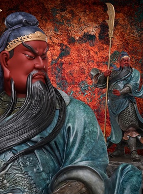 东来紫关公摆件武财神神像铜雕招财供奉铜像关帝圣君京铜伽蓝菩萨