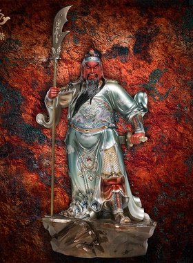东来紫关公摆件武财神神像铜雕招财供奉铜像关帝圣君京铜伽蓝菩萨