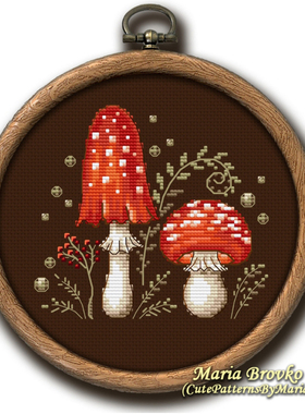 法国DMC十字绣套件花草 A1046两朵蘑菇 28CT卧室装饰画新款