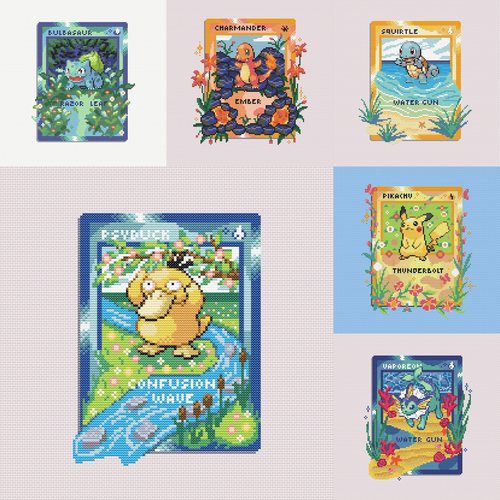 法国DMC十字绣套件 宝可梦卡牌 系列 25CT卧室装饰画新款可爱卡通