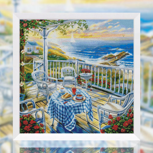 十字绣套件 正品DMC绣线配置 D414 海边下午茶 14CT印花风景