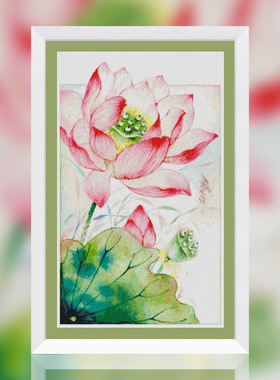 十字绣套件卧室客厅正品DMC绣线配置 D297 荷花 14CT印花