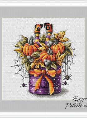 DMC十字绣材料包装饰画 A601万圣节南瓜花束 印花