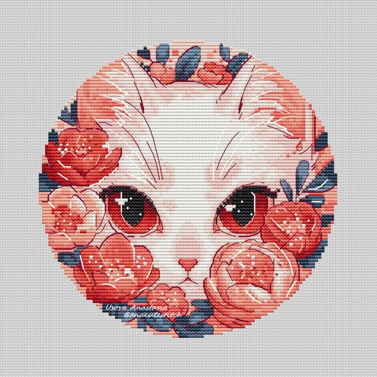 法国DMC十字绣套件卡通动物 A1122花朵猫咪 28CT 卧室装饰画新款