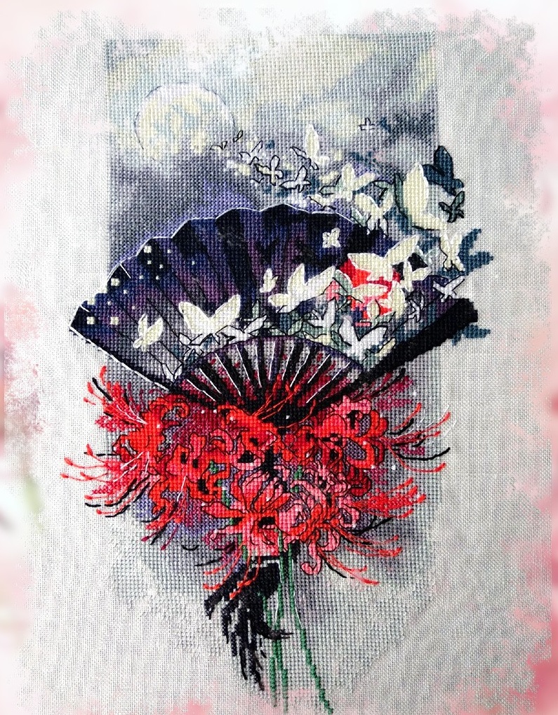 DMC线十字绣套件客厅新款QT3892曼珠沙华扇子14CT印花装饰画
