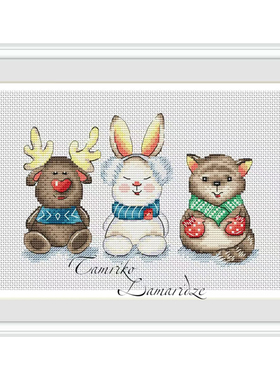 法国DMC十字绣套件卡通动物 A1198冬日小动物 28CT 装饰画新款