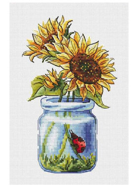 法国DMC十字绣套件 A905瓶中太阳花 28CT简单可爱花卉