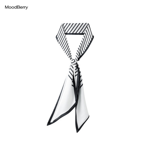 MooodBerry美式复古简约条纹丝巾女秋季穿搭配饰休闲百搭系脖领巾