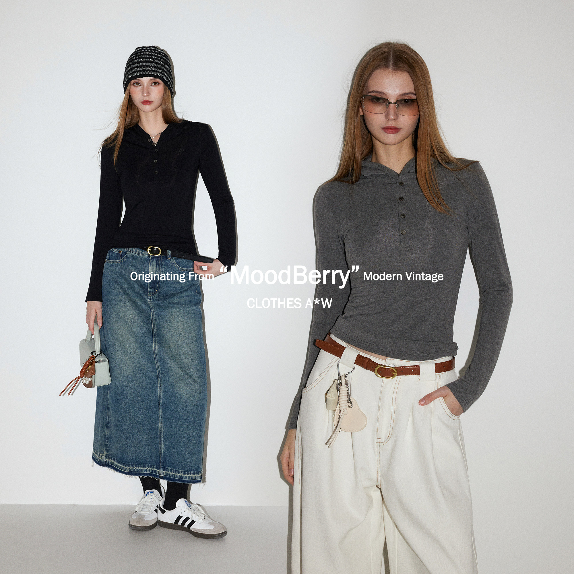 MoodBerry 美式复古亨利领修身短款长袖女秋冬百搭休闲感显瘦上衣