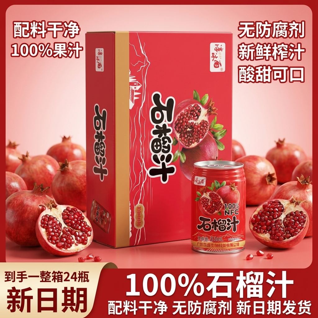 100%NFC石榴汁250ml*24罐一箱无添加蔗糖低脂解腻火锅搭档果汁0脂