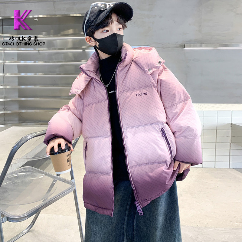GUJIK 男童羽绒棉加厚棉袄2025新款中大童渐变连帽棉服冬装外套潮