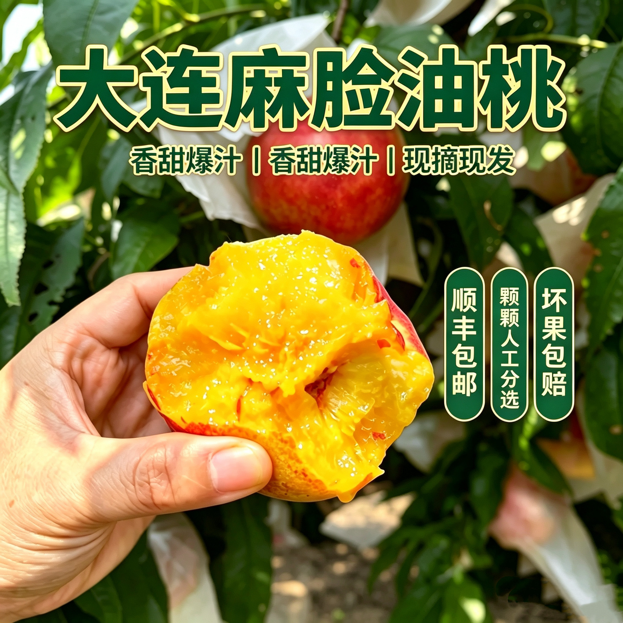 大连正宗麻脸黄心丑油桃离核特大脆甜现摘现发应季水果顺丰包邮
