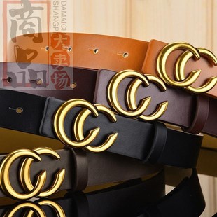 饰百搭配牛仔裤 cc装 带 双C平滑扣皮带女士腰带欧美休闲时尚 新款