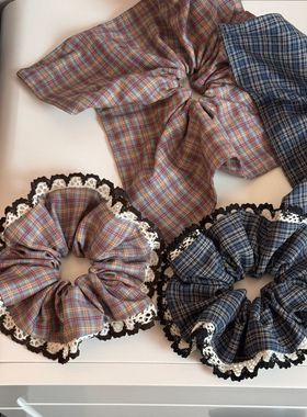 韩系蓝色布艺皮筋蝴蝶结大肠发圈女高级感百搭方巾扎头发头绳发饰