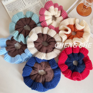 韩国纯色毛线大肠发圈马海毛软糯基础百搭甜美气质低丸子头发绳发