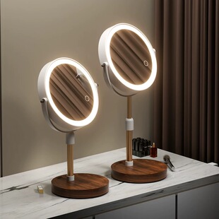 可升降调节高低双面镜桌面充电伸缩镜led台式放大便携化妆镜带灯
