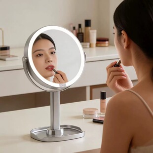 新品LED台式双面化妆镜5倍10倍放大带收纳梳妆镜学生宿舍便携镜子