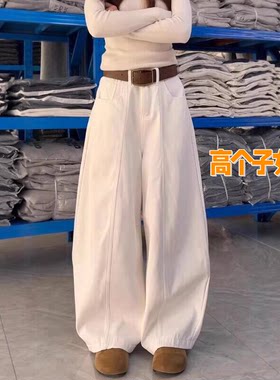 高个子超长高腰显瘦弯刀牛仔裤女