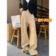 女春秋通勤高腰显瘦老钱风阔腿裤 175高个子超长卡其色高腰西装 裤