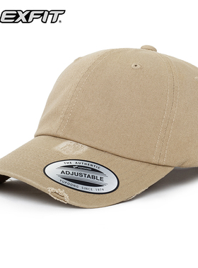 FLEXFIT 软顶复古破洞鸭舌帽韩版个性可调节鸭舌帽男女帽子潮流