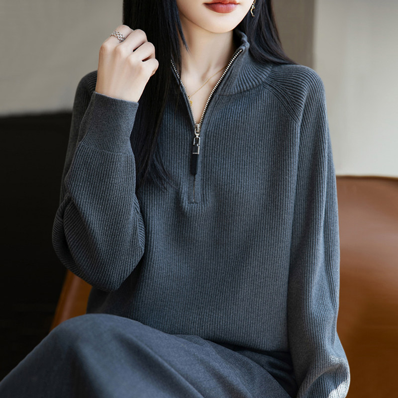 早秋拉链高领针织打底衫女春秋上衣洋气大码女装秋冬毛衣