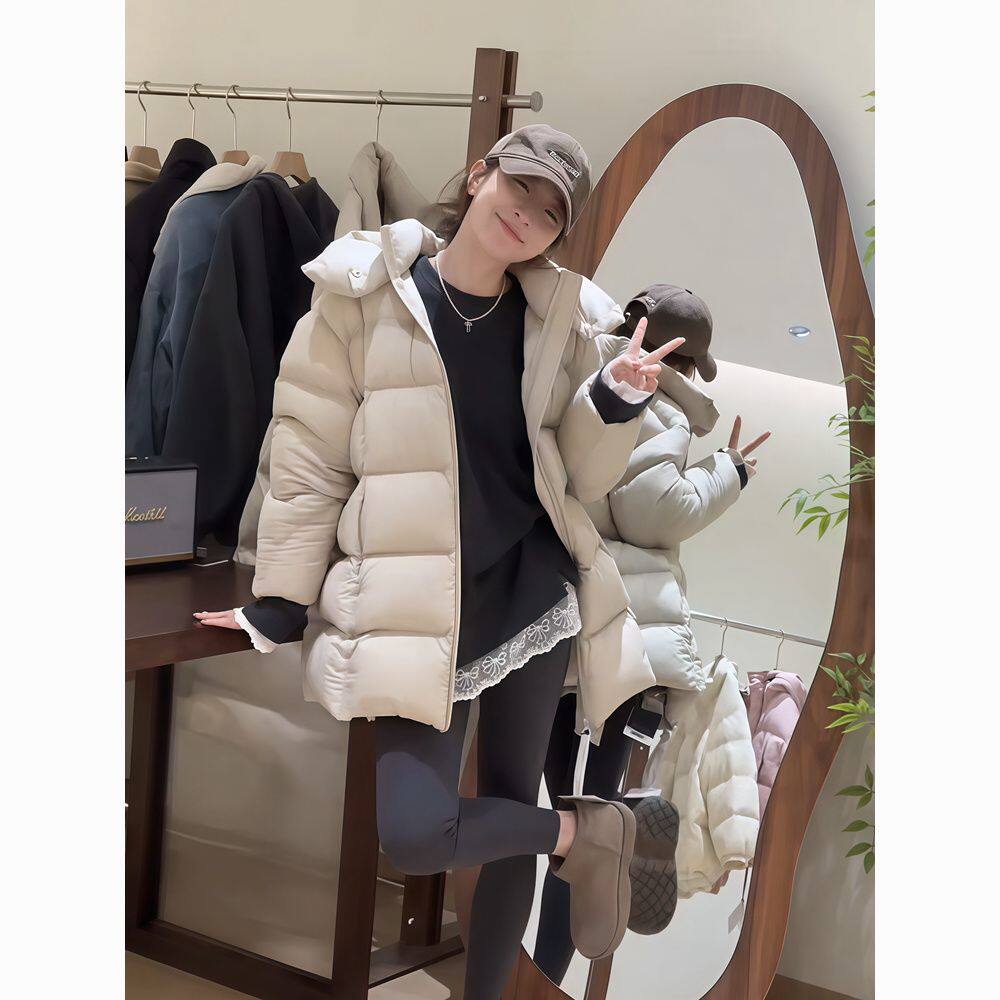 泡芙羽绒服女中长款新款冬季宽松连帽显瘦保暖加厚白鸭绒外套