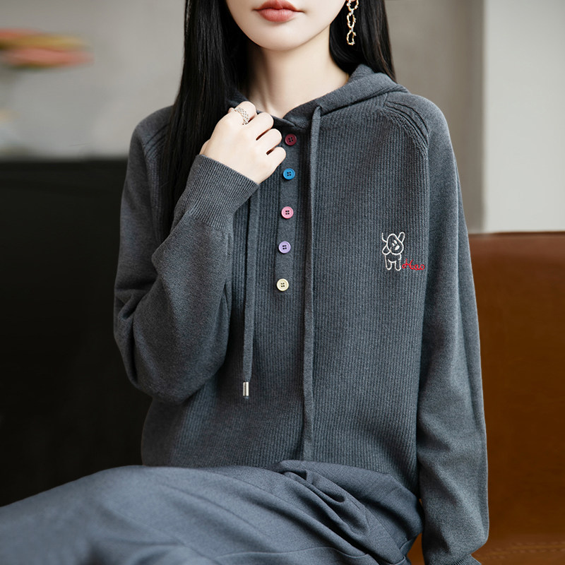 新款早秋连帽卫衣针织打底衫女春秋内搭上衣洋气大码女装毛衣