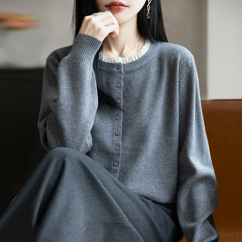 早秋假两件蕾丝针织开衫外套女新款春秋外搭洋气大码女装上衣