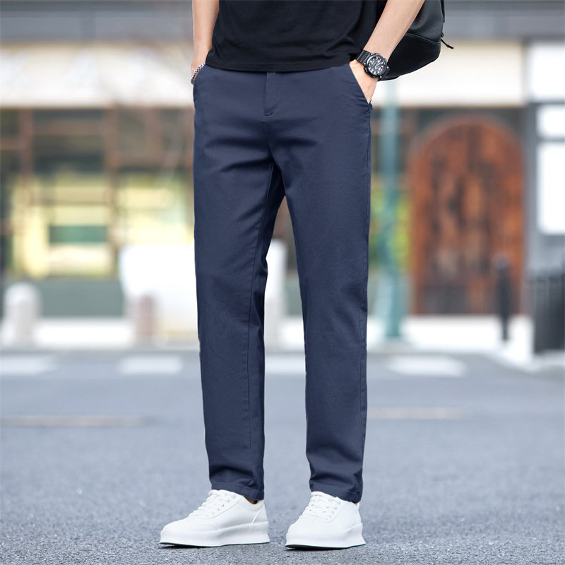 新款男士棉弹长裤子舒适百搭休闲裤小直筒九分裤小个子显高八分裤