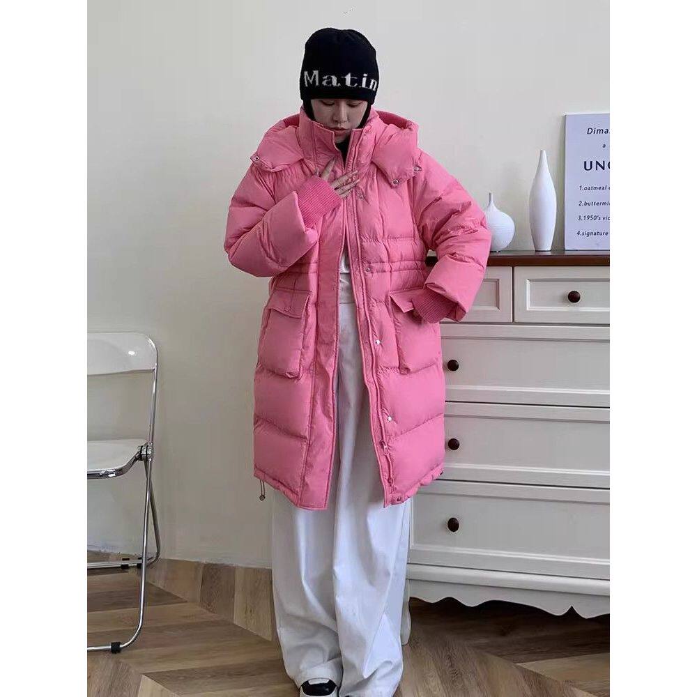2025新款韩版羽绒服女收腰显瘦宽松加厚中长款过膝白鸭绒冬季外套