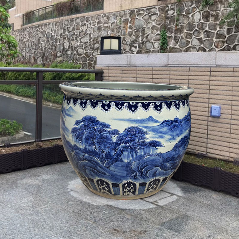 景德镇陶瓷鱼缸特大号庭院锦鲤荷花盆青花瓷睡莲缸室外风水门海缸