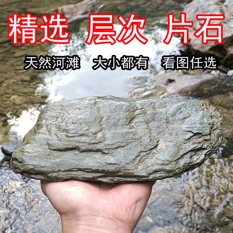 溪流石精选层次感片状一物一拍页岩鱼缸造景石天然原生态铺底晒台