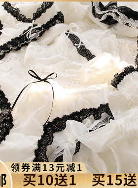日系蕾丝内裤女低腰性惑少女镂空黑白色透视蝴蝶结网纱纯欲三角裤