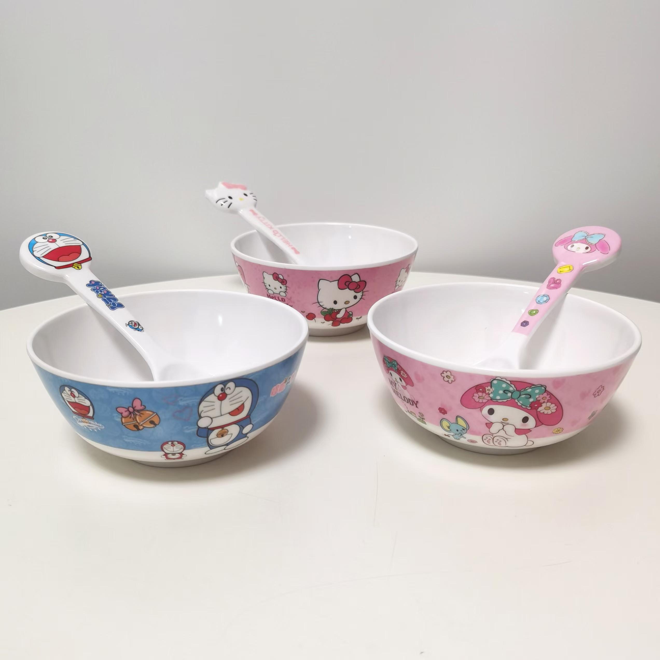 密胺耐摔卡通餐具叮当猫美乐蒂凯蒂猫儿童餐碗婴儿宝宝辅食饭碗