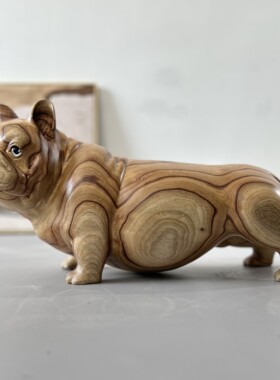 王东海木雕狗凳摆件凳子民宿茶室客厅精品法国牛头犬动物装饰家居