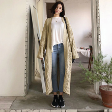 棉线麻花针织开衫 加厚毛衣外套女装 韩版 2019秋款 慵懒风宽松超长款