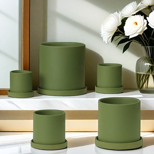 北欧简约大号透气花盆多肉蝴蝶兰创意莫兰迪纯色兰花室内外带托盘
