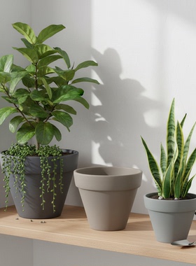 彬艺简约陶瓷花盆圆形灰色种植盆栽植物室内装饰绿植花器