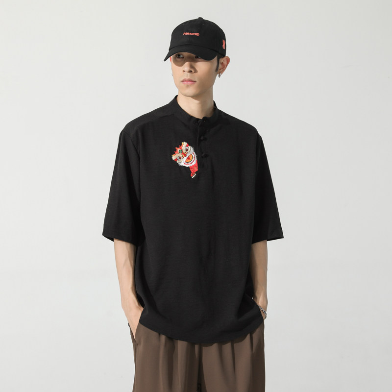 夏季圆领T恤男韩版潮牌大码刺绣宽松短袖体恤潮A266-1-T160-P55,男装T恤,电商A266-1
