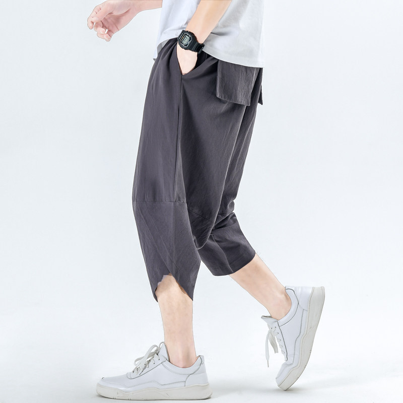 棉麻七分裤男纯色夏季风宽松复古7分休闲裤男A266-1-K50-P45，男装牛仔裤，电商A266-1