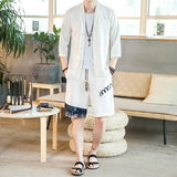 夏季风一套亚麻两件套短裤盘扣复古男装A266-1-TZ4958-P75，男装牛仔裤，电商A266-1