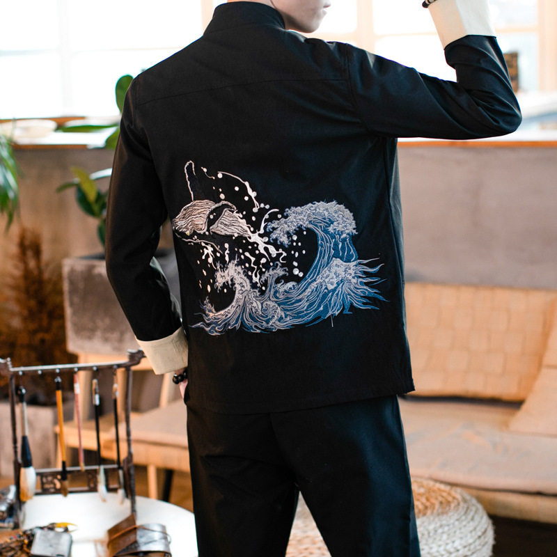 盘扣刺绣宽松外套2025新款春季风夹克立领A266-1-JK1906-P90，男装夹克，电商A266-1